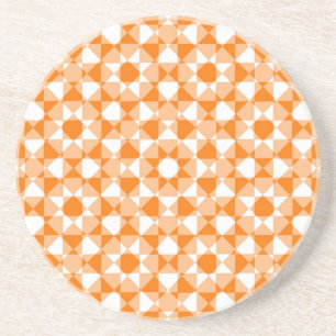 Orange White Checker Diamond Plaid Pattern Coaster