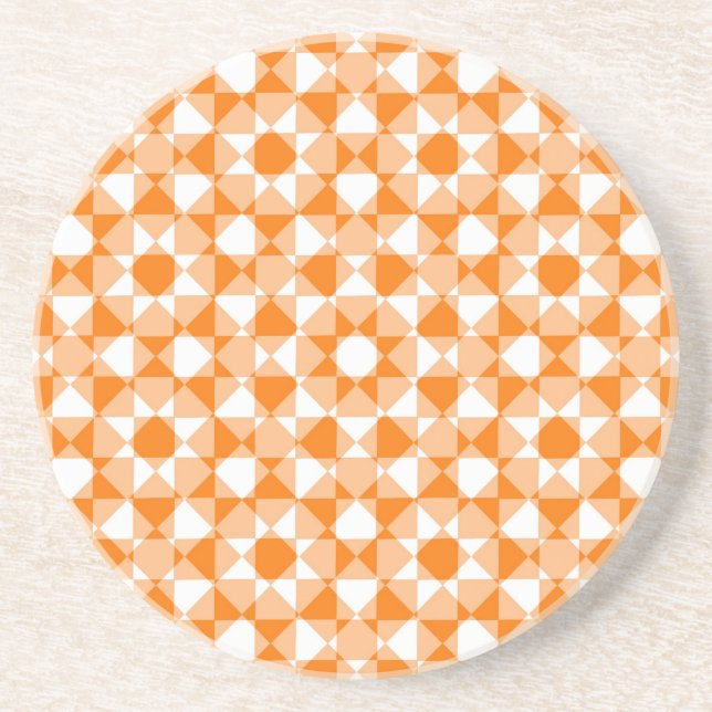 Orange White Checker Diamond Plaid Pattern Coaster (Front)