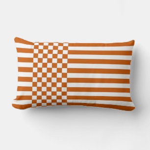 Orange & White Checkers & Stripes Pattern Lumbar Pillow