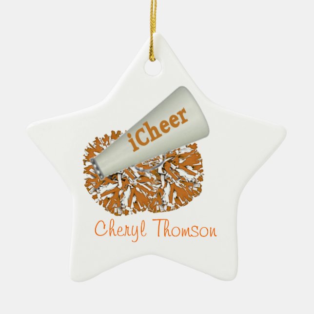 Orange & White Cheerleader ornament (Front)