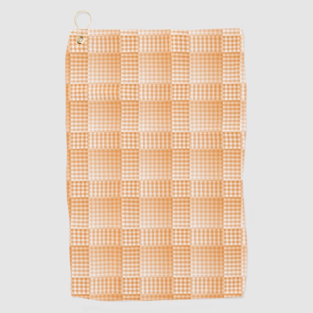 Orange White Chequered Abstract Pattern Golf Towel (Front)