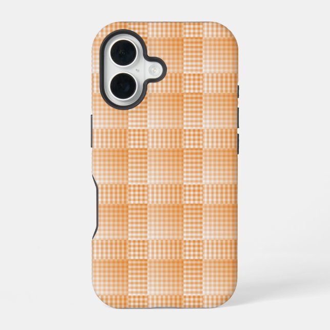 Orange White Chequered Abstract Pattern iPhone 16 Case (Back)