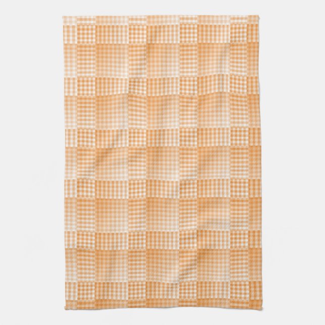 Orange White Chequered Abstract Pattern Kitchen Towel (Vertical)