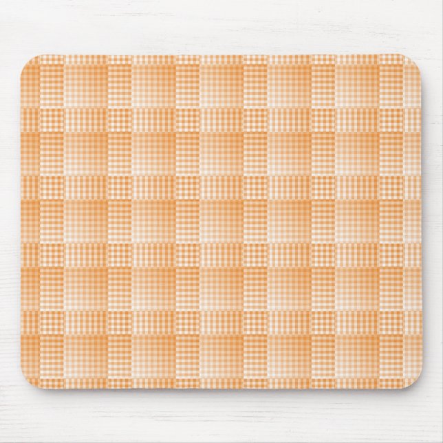 Orange White Chequered Abstract Pattern Mouse Pad (Front)