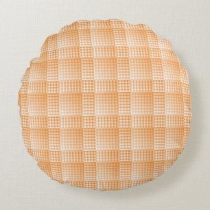 Orange White Chequered Abstract Pattern Round Pillow