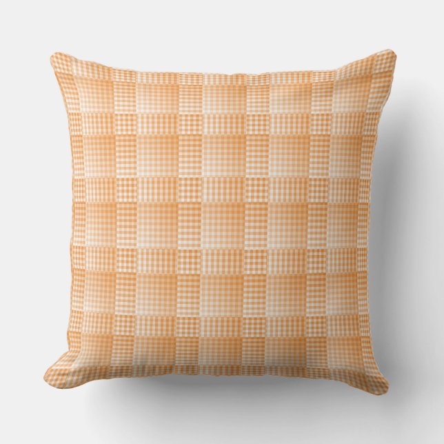 Orange White Chequered Abstract Pattern Throw Pillow (Front)