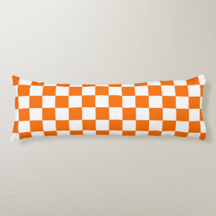 Orange White Chequered Check Pattern Body Pillow
