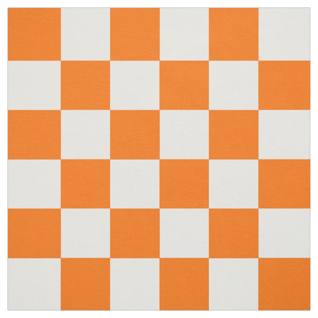 Orange White Chequered Check Pattern Fabric (Swatch)