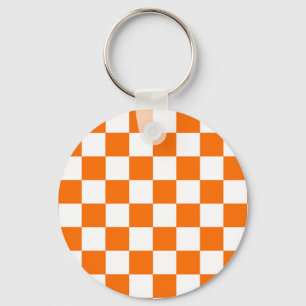 Orange White Chequered Check Pattern Keychain
