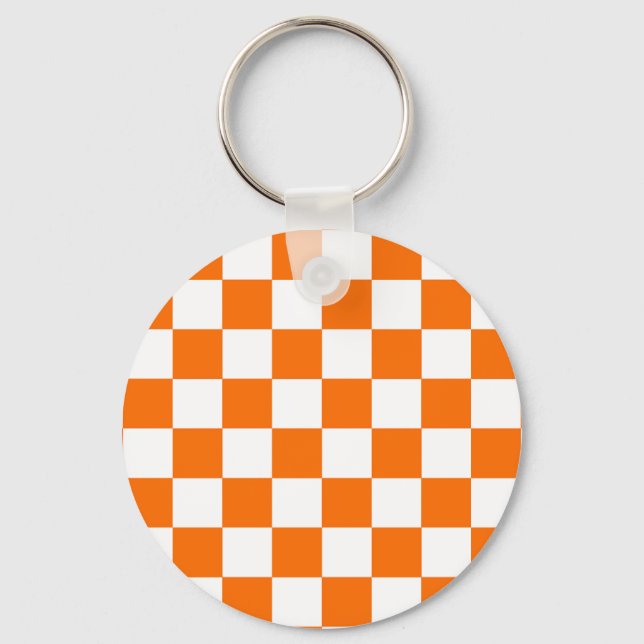 Orange White Chequered Check Pattern Keychain (Front)