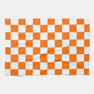Orange White Chequered Check Pattern Kitchen Towel
