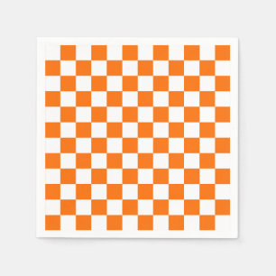 Orange White Chequered Check Pattern Napkin