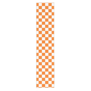 Orange White Chequered Check Pattern Short Table Runner