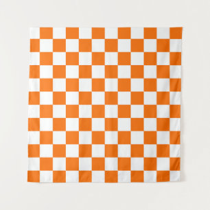 Orange White Chequered Check Pattern Tapestry