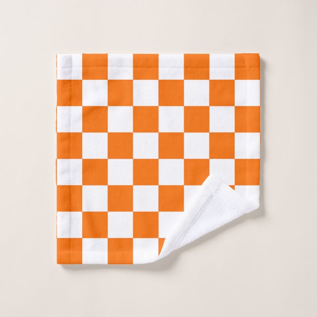 Orange White Chequered Check Pattern Wash Cloth (Wash Cloth)