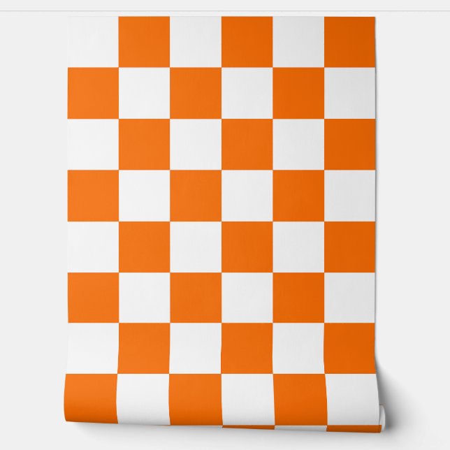 Orange White Chequered Check Wall Decor (Unrolling)