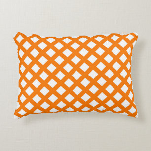 Orange White Chequered Diamond Pattern Accent Pillow