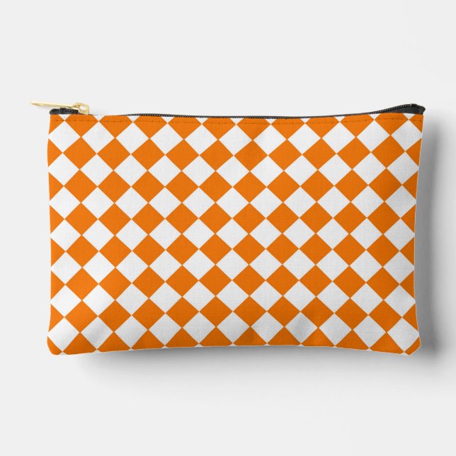 Orange White Chequered Diamond Pattern Accessory Pouch (Front)