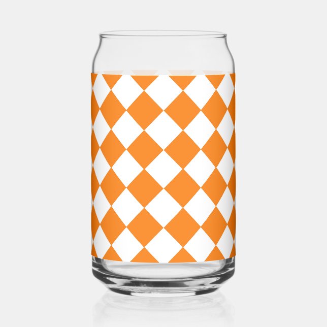 Orange White Chequered Diamond Pattern Can Glass (Front)