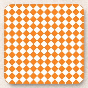 Orange White Chequered Diamond Pattern Coaster