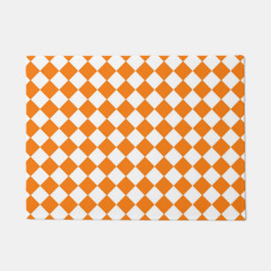 Orange White Chequered Diamond Pattern Doormat
