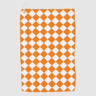 Orange White Chequered Diamond Pattern Golf Towel