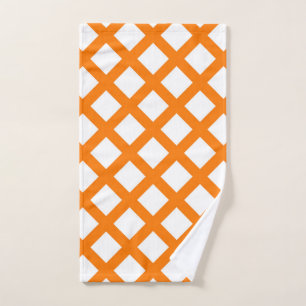 Orange White Chequered Diamond Pattern Hand Towel