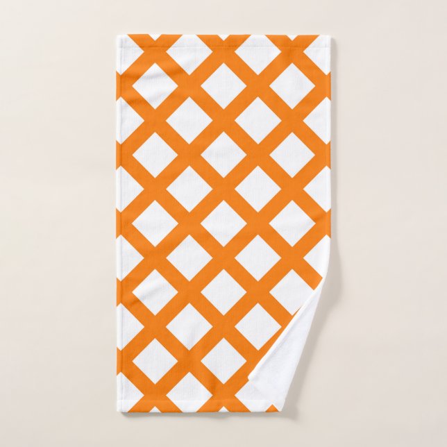 Orange White Chequered Diamond Pattern Hand Towel (Hand Towel)