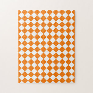 Orange White Chequered Diamond Pattern Jigsaw Puzzle