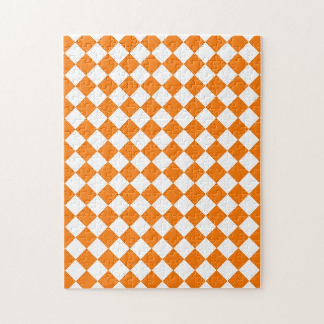 Orange White Chequered Diamond Pattern Jigsaw Puzzle (Vertical)