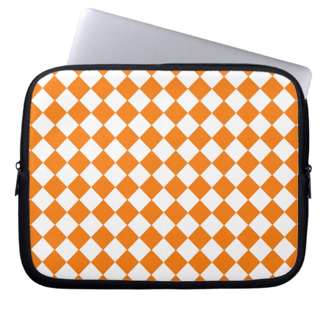 Orange White Chequered Diamond Pattern  Laptop Sleeve (Front)
