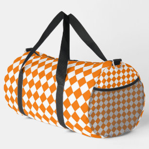 Orange White Chequered Diamond Pattern Large Duffle Bag