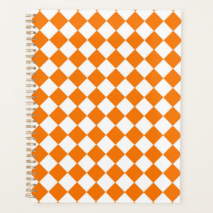 Orange White Chequered Diamond Pattern Planner