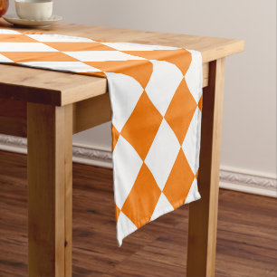 Orange White Chequered Diamond Pattern Short Table Runner