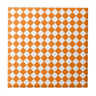Orange White Chequered Diamond Pattern Tile