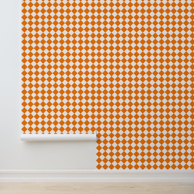 Orange White Chequered Diamond Pattern Wallpaper (Application)