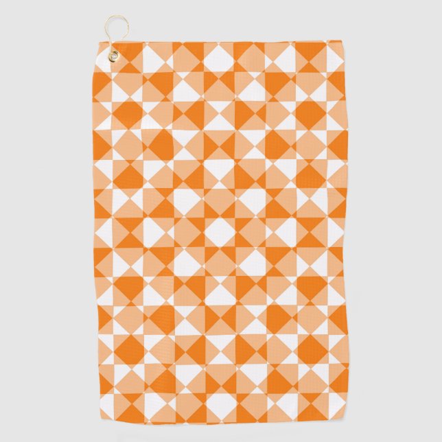 Orange White Chequered Diamond Plaid Pattern Golf Towel (Front)
