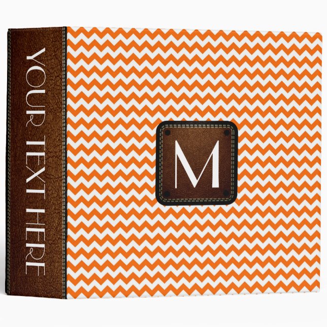 Orange White Chevron Custom Monogram Binder (Front/Spine)
