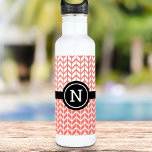 Orange White Chevron Pattern Monogram Modern Bold  710 Ml Water Bottle<br><div class="desc">Add a sense of style to your workout with this bold, chic, trendy coral and white with black, modern chevron pattern water bottle. Customize this unique stainless steel bottle with your monogram initial. A great gift for a special friend, as well as yourself! Just type in the monogram letter of...</div>