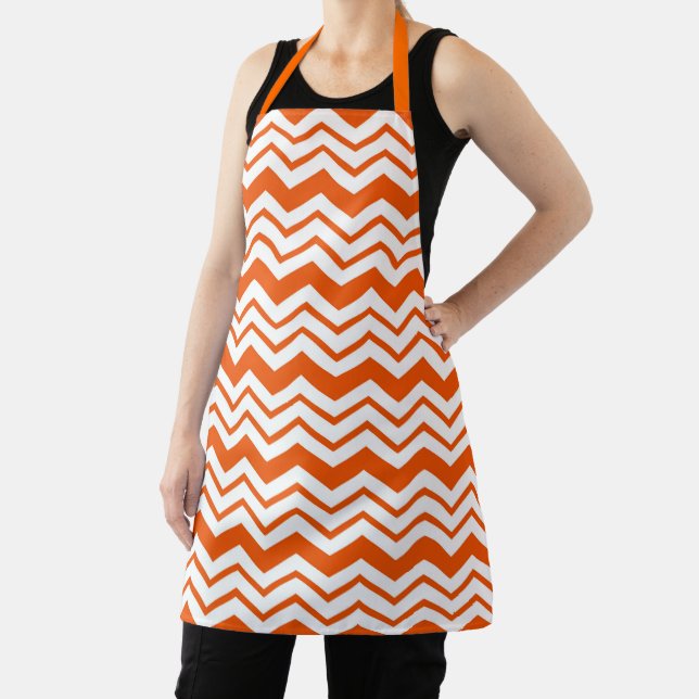 Orange White Chevron Zigzag Pattern Design  Apron (Insitu)