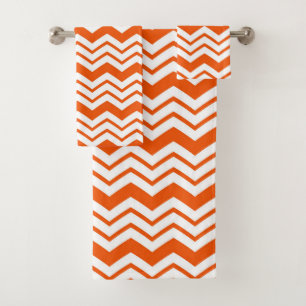 Orange White Chevron Zigzag Pattern Design  Bath Towel Set