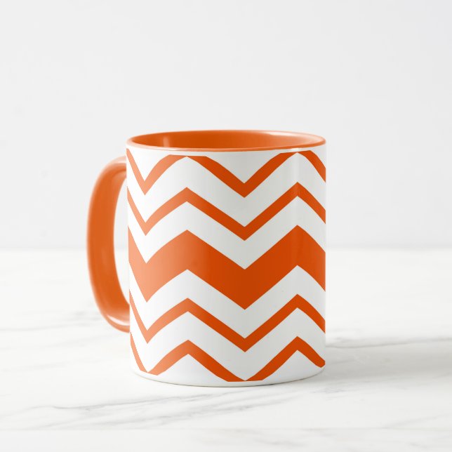 Orange White Chevron Zigzag Pattern Design  Mug (Front Left)