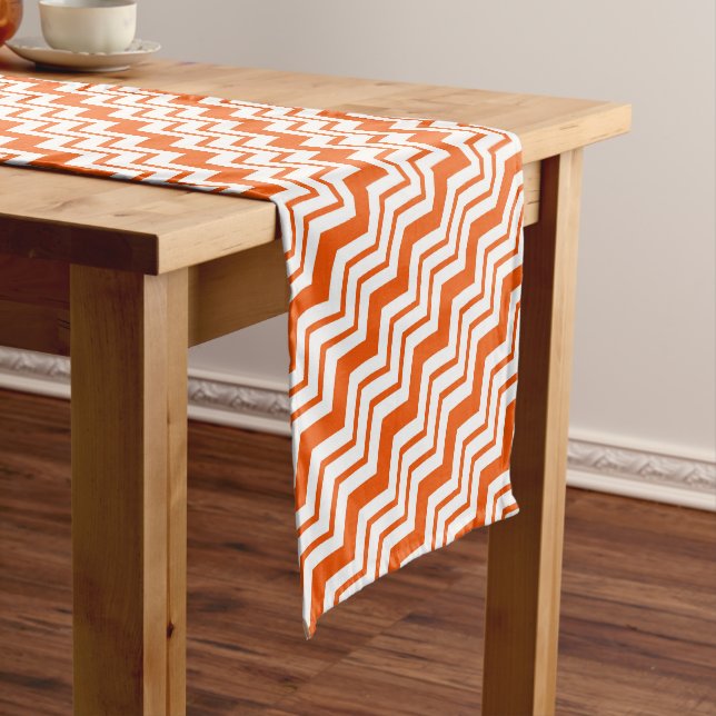 Orange White Chevron Zigzag Pattern Design  Short Table Runner (In Situ)