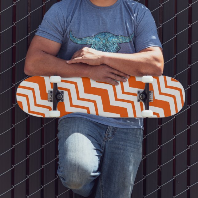 Orange White Chevron Zigzag Pattern Design  Skateboard (Outdoor 3)