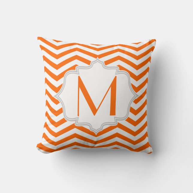 Orange, white chevron zigzag pattern throw pillow (Front)