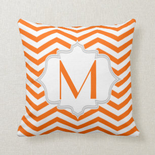 Orange, white chevron zigzag pattern throw pillow