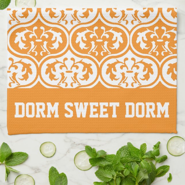 Orange White College Team Cool Fun Dorm School Kitchen Towel (Folded)