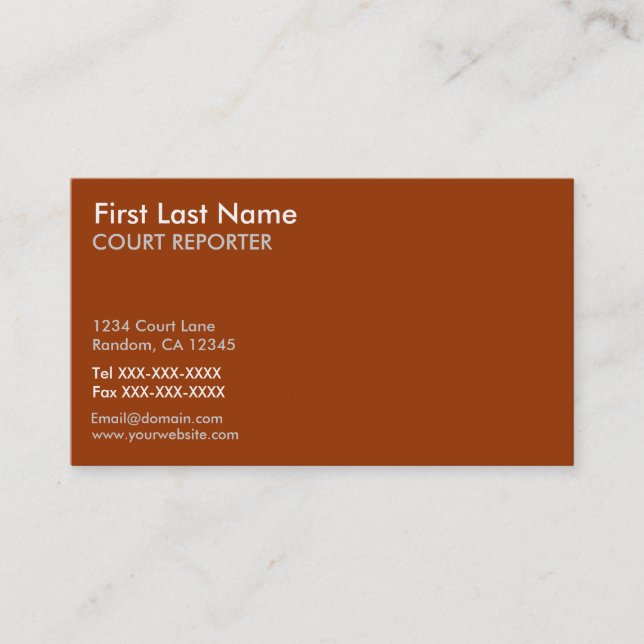 Orange white court reporter custom business cards (Front)