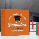 Orange White Custom 2025 Graduation Photo Album Binder<br><div class="desc">This modern orange and white custom senior graduation photo album features your high school or college name for the class of 2025. Customize with your graduating year under the chic handwritten script and black grad cap for a great personalized graduate binder keepsake gift. Fill with your photos or memorabilia.</div>