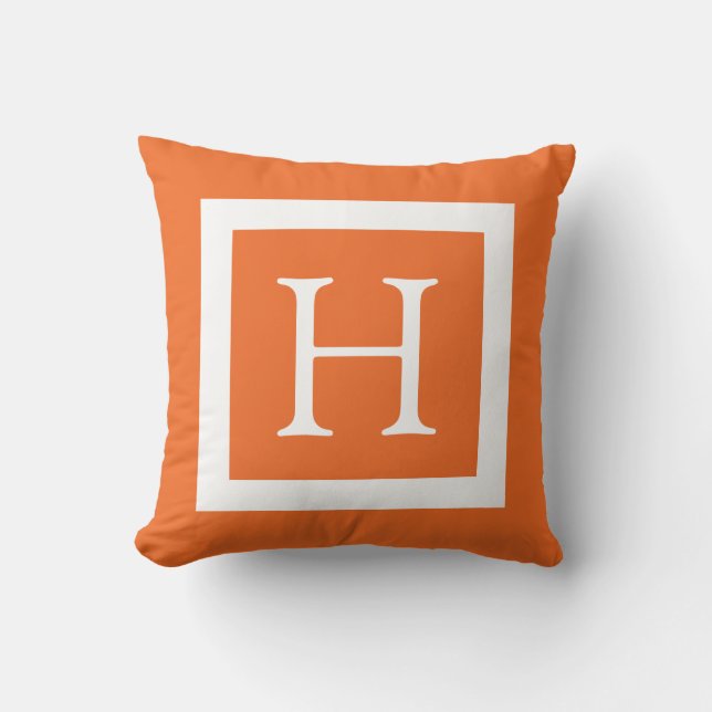 Orange White Custom Monogram Throw Pillow (Front)